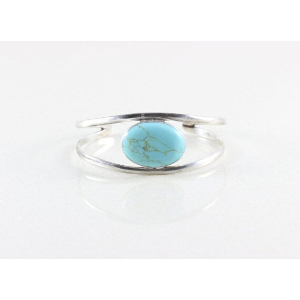 Sterling Silver Turquoise Cuff Adjustable Bracelet - Picture 4 of 6
